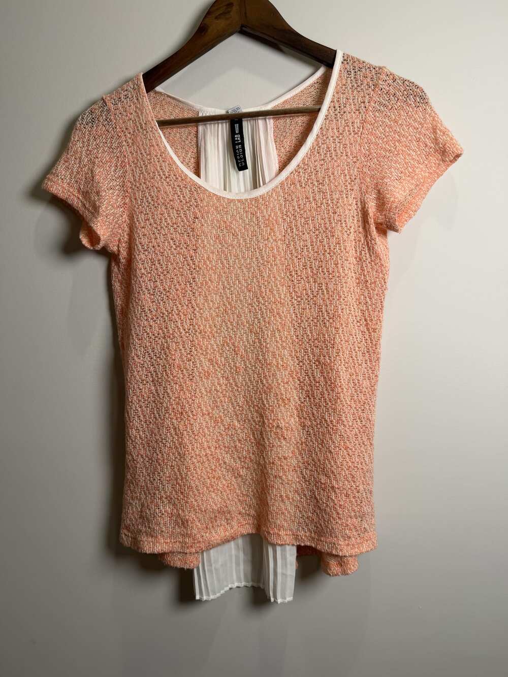 Lord & Taylor Coral Knit Short-Sleeve Layered Top Size S